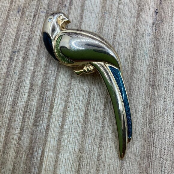 Liz Claiborne Enamel Gold Tone Parrot Brooch - Picture 1 of 5